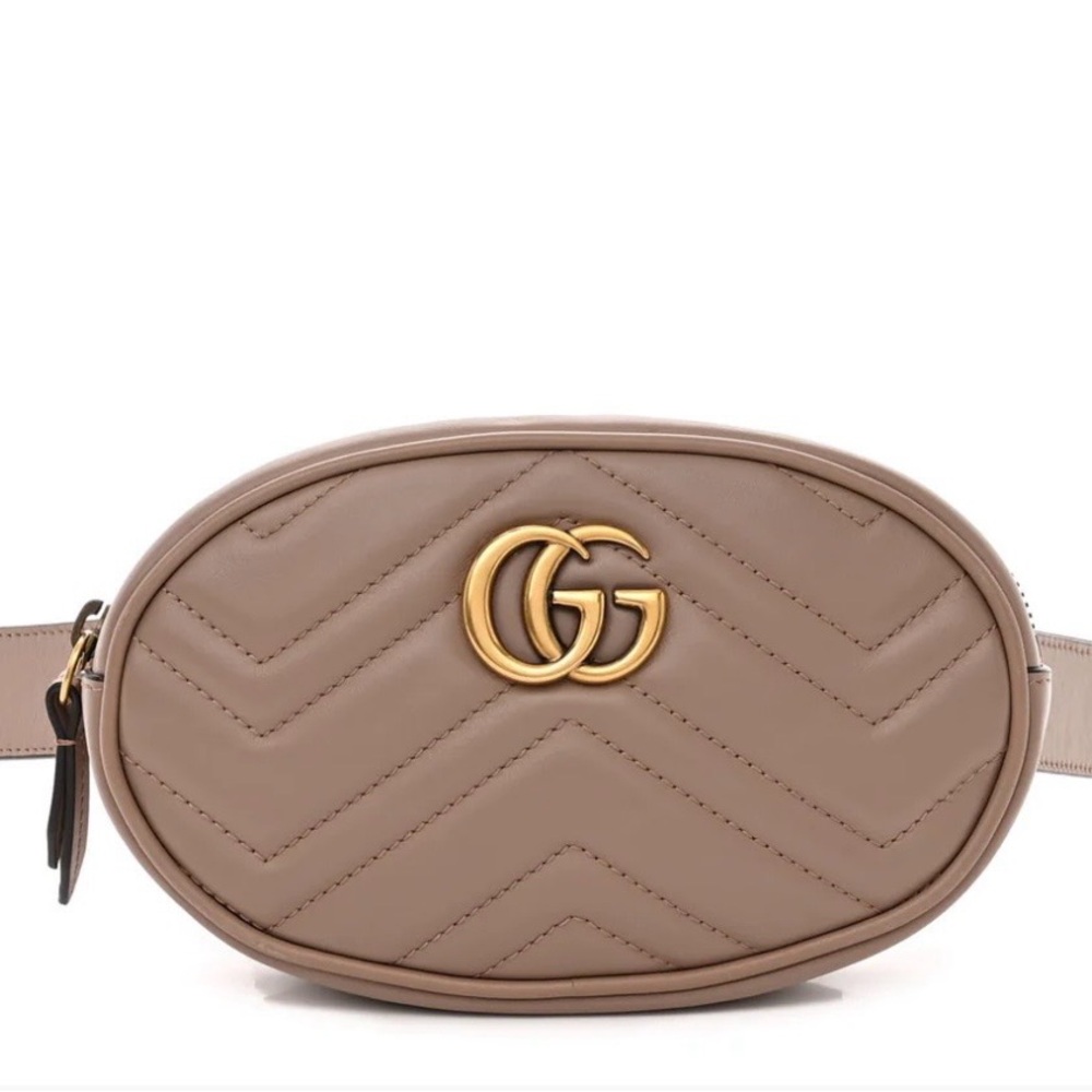 Gucci Taupe Oval Matelassé Crossbody with Gold GG